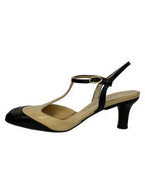 Chanel Sandals Beige Black CC Logo Leather